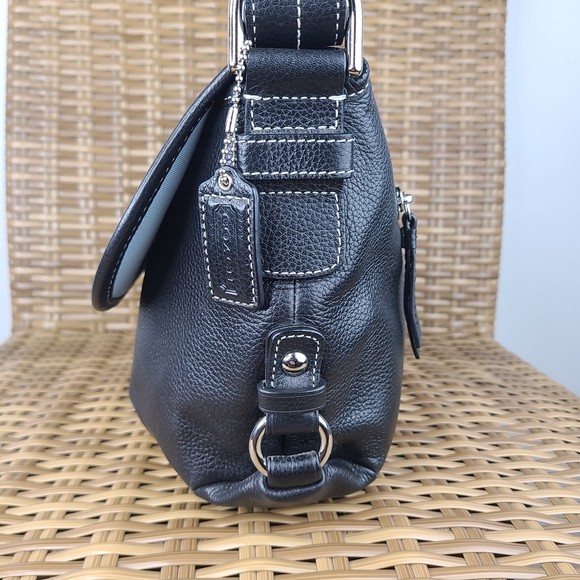 Coach Black Pebbled Leather Legacy Flap Shoulder Bag Silver Hardware - Picture 8 of 16